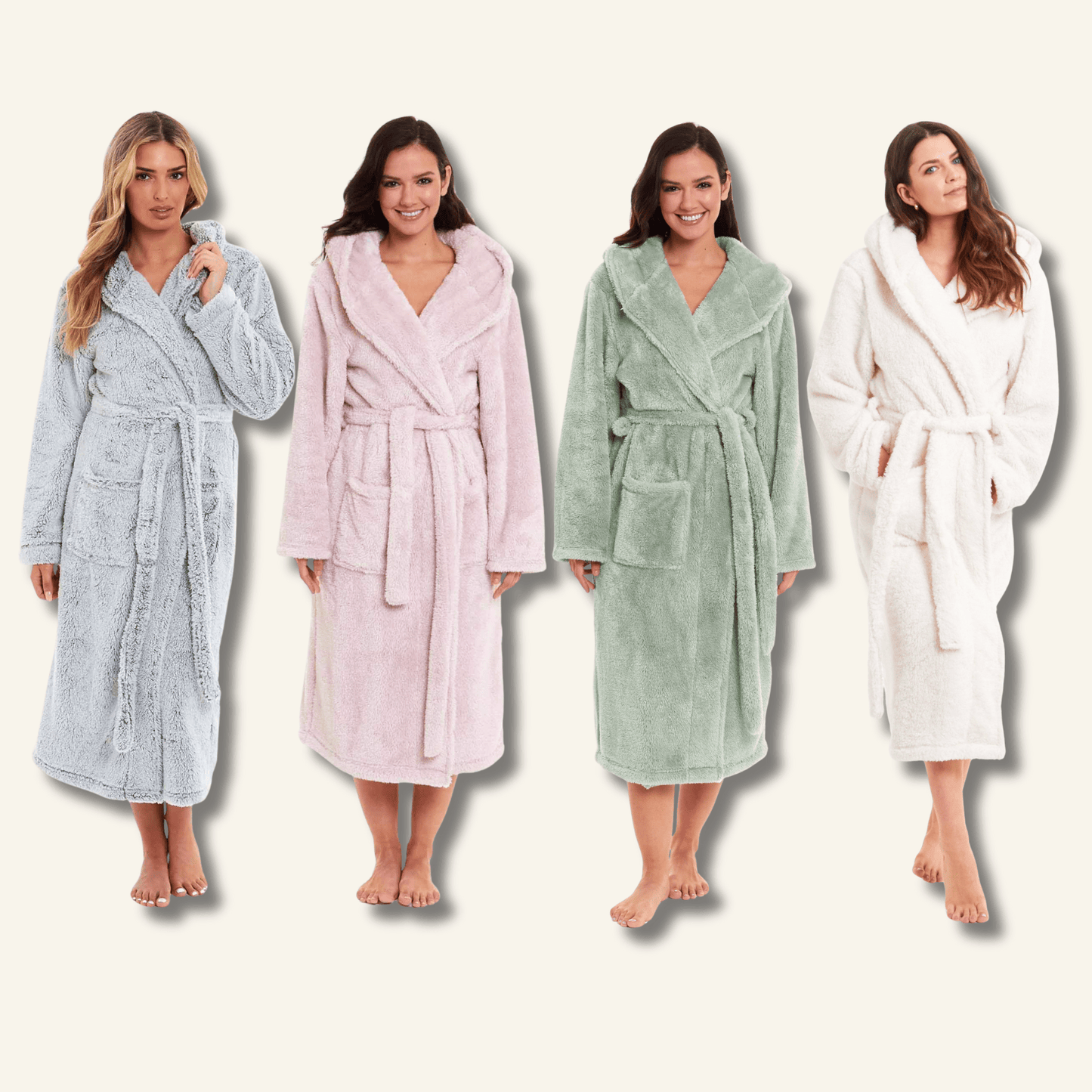 Women's Snuggle Fleece Touch Hooded Robe Luxurious Soft Loungewear Cosy Durable Dressing Gown UK Sizes 8-22 Green Grey Pink Green by Daisy Dreamer