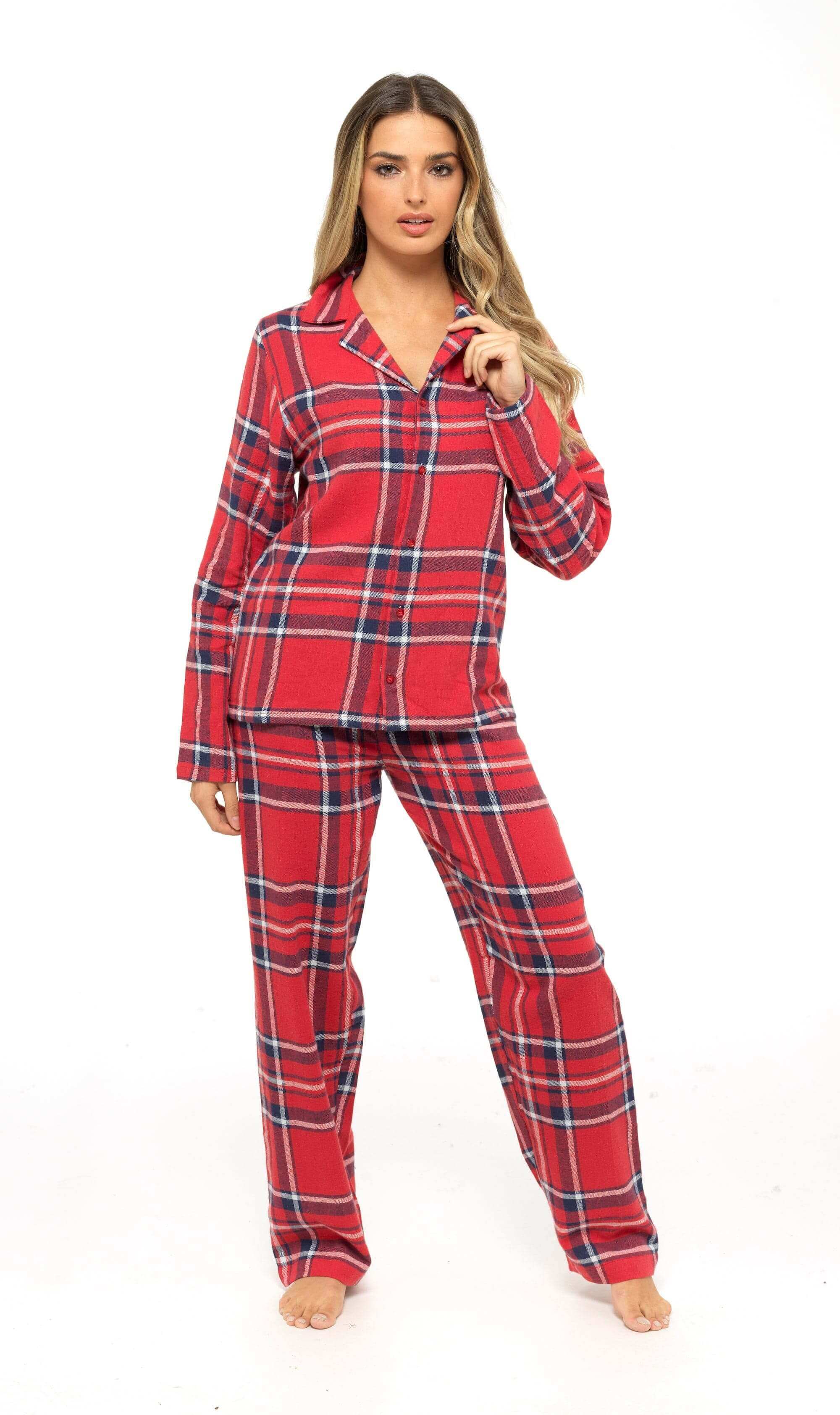Women's Soft Brushed Cotton Flannelette Pajama Set with Elastic Waistband Cozy Check Pattern by Daisy Dreamer
