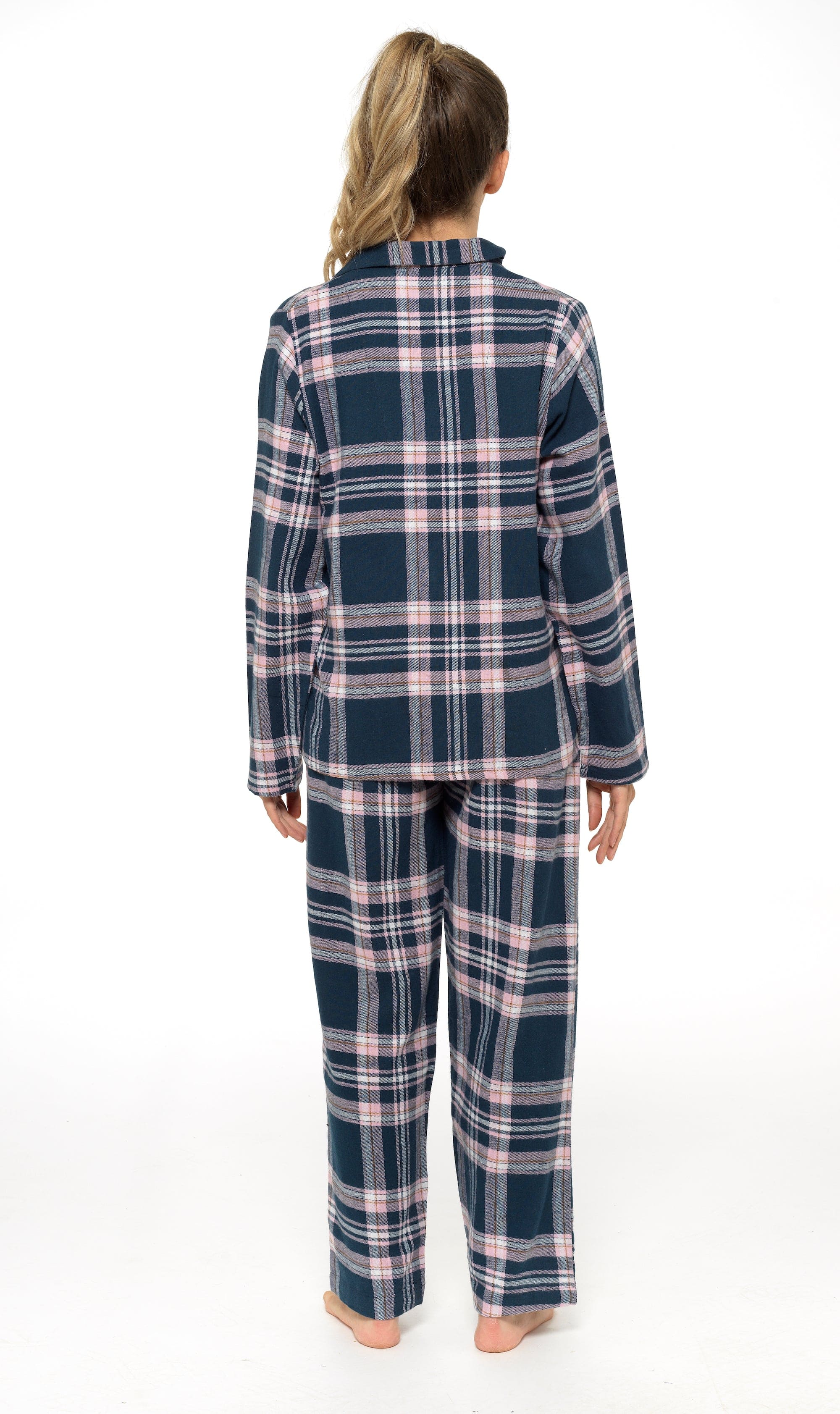 Women's Soft Cotton Flannelette Check Pyjama Set with Elasticated Waistband Cosy Warm Nightwear PJs Classic Check Pattern Sleepwear UK Sizes 8-22 by Daisy Dreamer