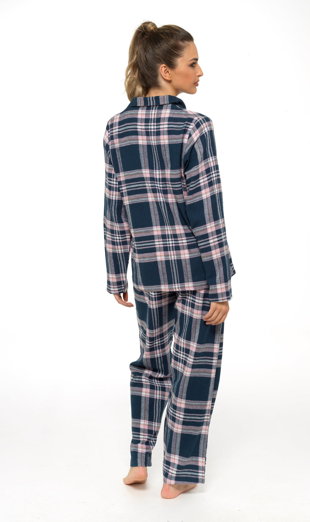 Women's Soft Cotton Flannelette Check Pyjama Set with Elasticated Waistband Cosy Warm Nightwear PJs Classic Check Pattern Sleepwear UK Sizes 8-22 by Daisy Dreamer