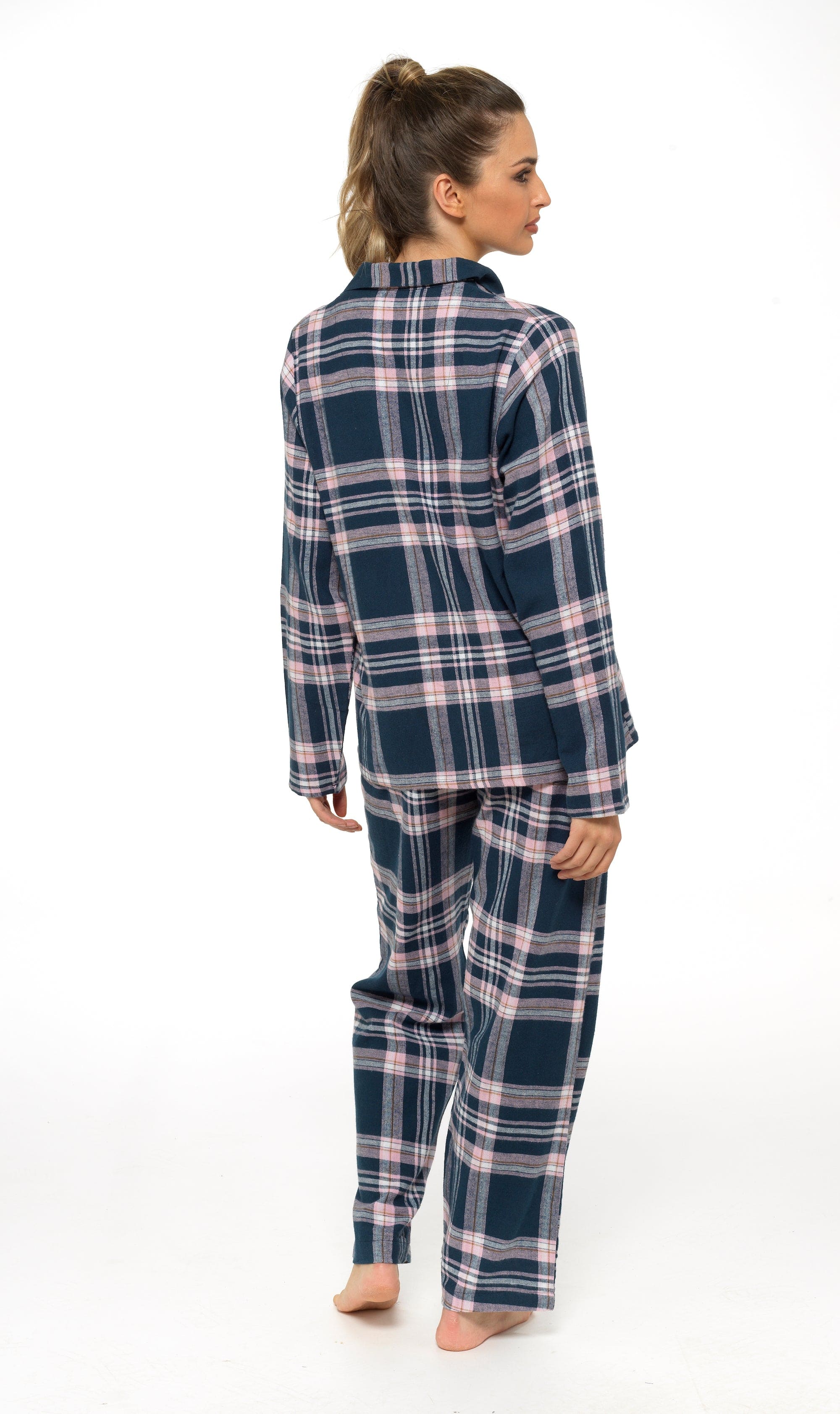 Women's Soft Cotton Flannelette Check Pyjama Set with Elasticated Waistband Cosy Warm Nightwear PJs Classic Check Pattern Sleepwear UK Sizes 8-22 by Daisy Dreamer
