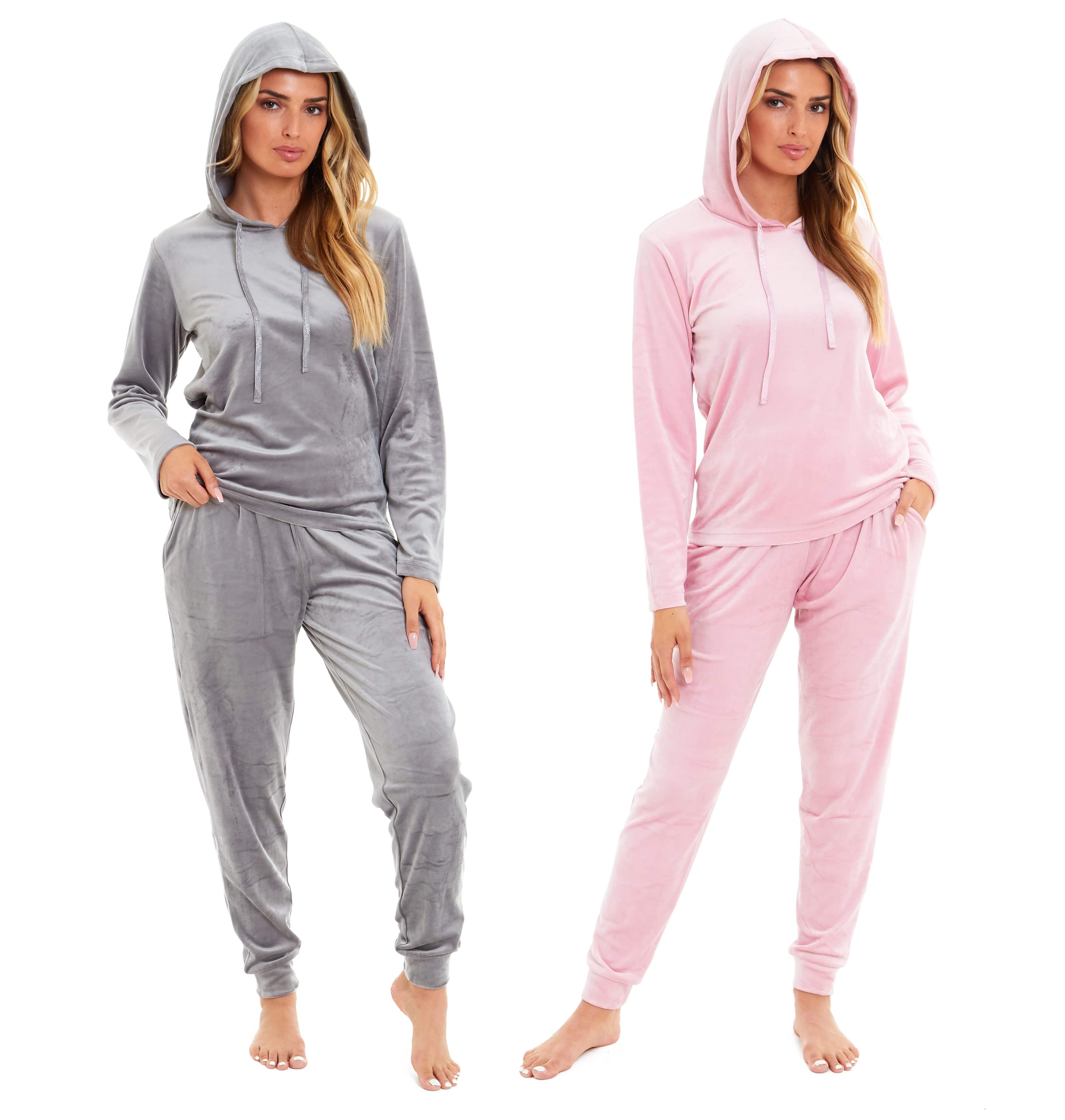 Women's Soft Touch Velour Hooded Pyjama Set Warm Stretchable Nightwear Perfect for Lounging by Daisy Dreamer