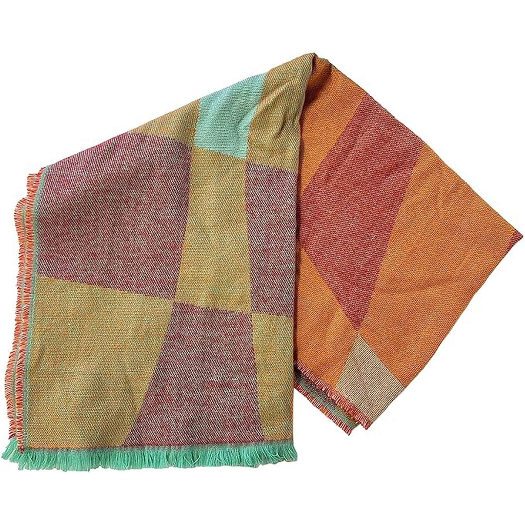 Women's Soft Woven Winter Scarves Lightweight Cozy Acrylic Wraps in Vibrant Orange Yellow Multi and Purple Red Multi by Sock Stack