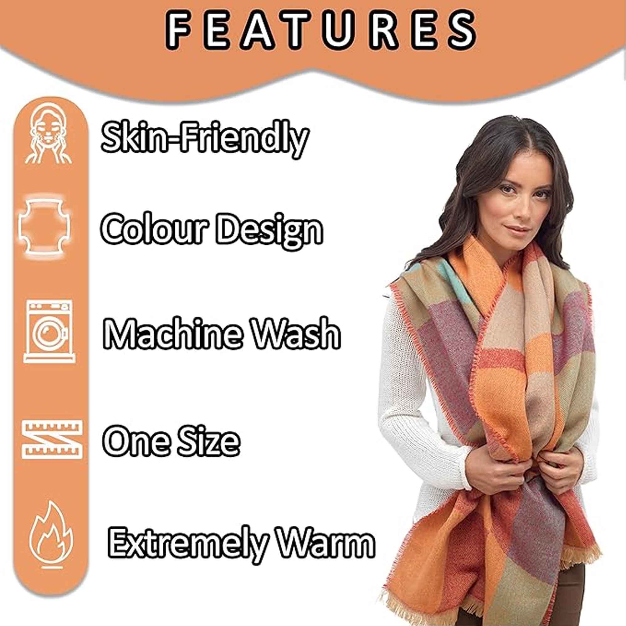 Women's Soft Woven Winter Scarves Lightweight Cozy Acrylic Wraps in Vibrant Orange Yellow Multi and Purple Red Multi by Sock Stack