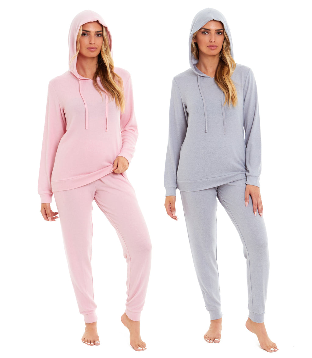 Women's Super Cosy Hooded Pyjama Set Soft Brushed Polyester Viscose Loungewear Warm Nightwear by Daisy Dreamer