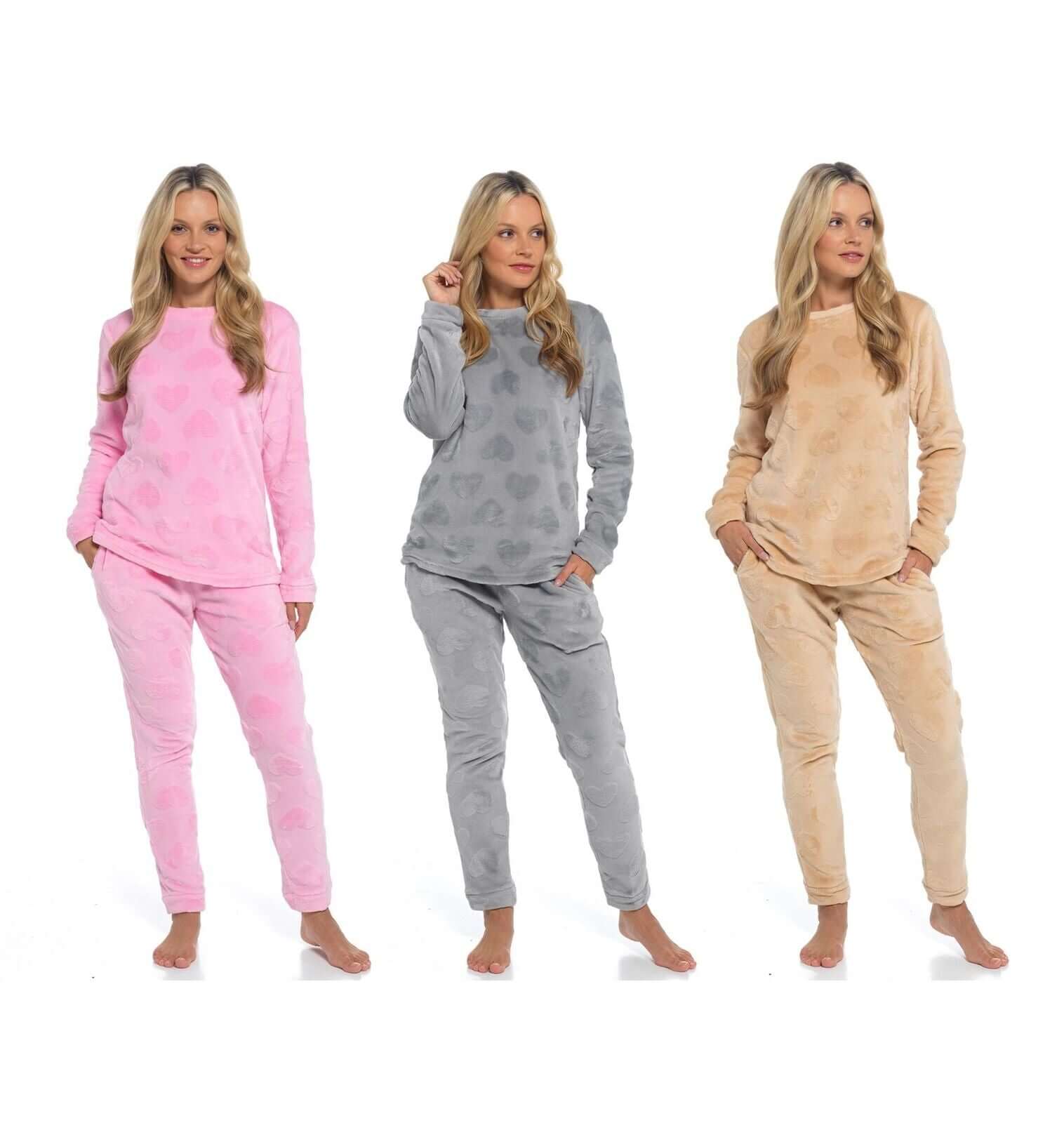 Women's Super Soft Heart Fleece Pyjamas Set Cozy Plush Loungewear Top and Pants Warm Teddy Fleece by Daisy Dreamer