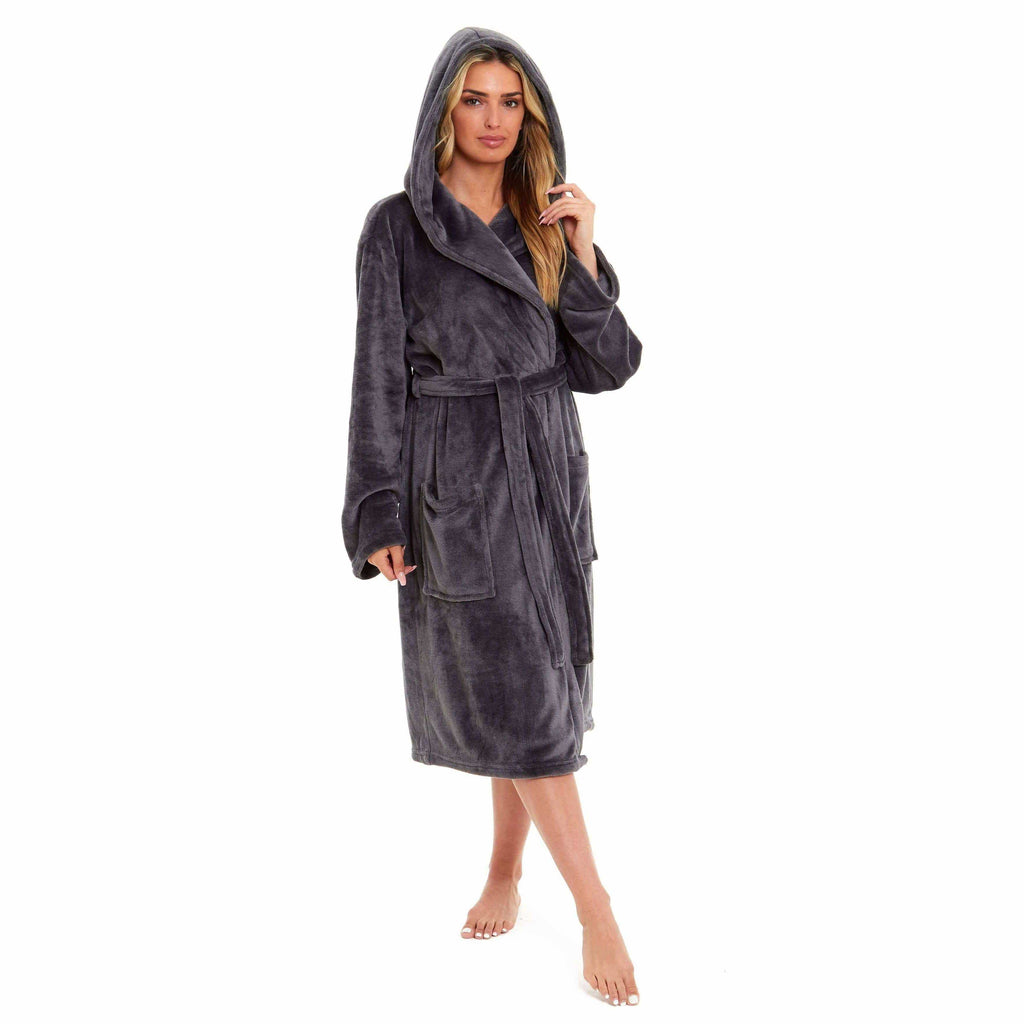 Women's Super Soft Plush Fleece Hooded Bathrobe Fluffy Velvet Loungewear Long Sleeve Cosy Winter Dressing Gown Spa Essential by Daisy Dreamer