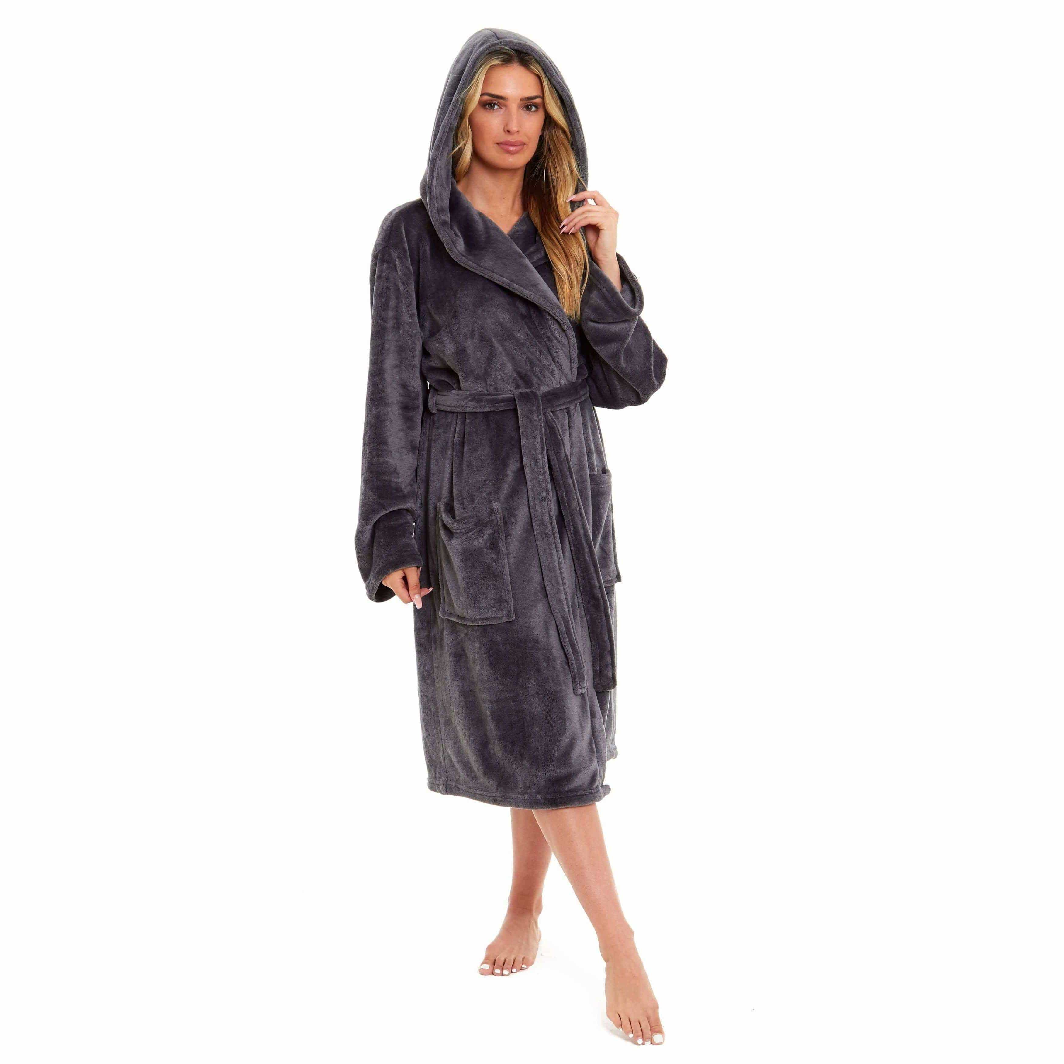 Women's Super Soft Plush Fleece Hooded Bathrobe Fluffy Velvet Loungewear Long Sleeve Cosy Winter Dressing Gown Spa Essential by Daisy Dreamer