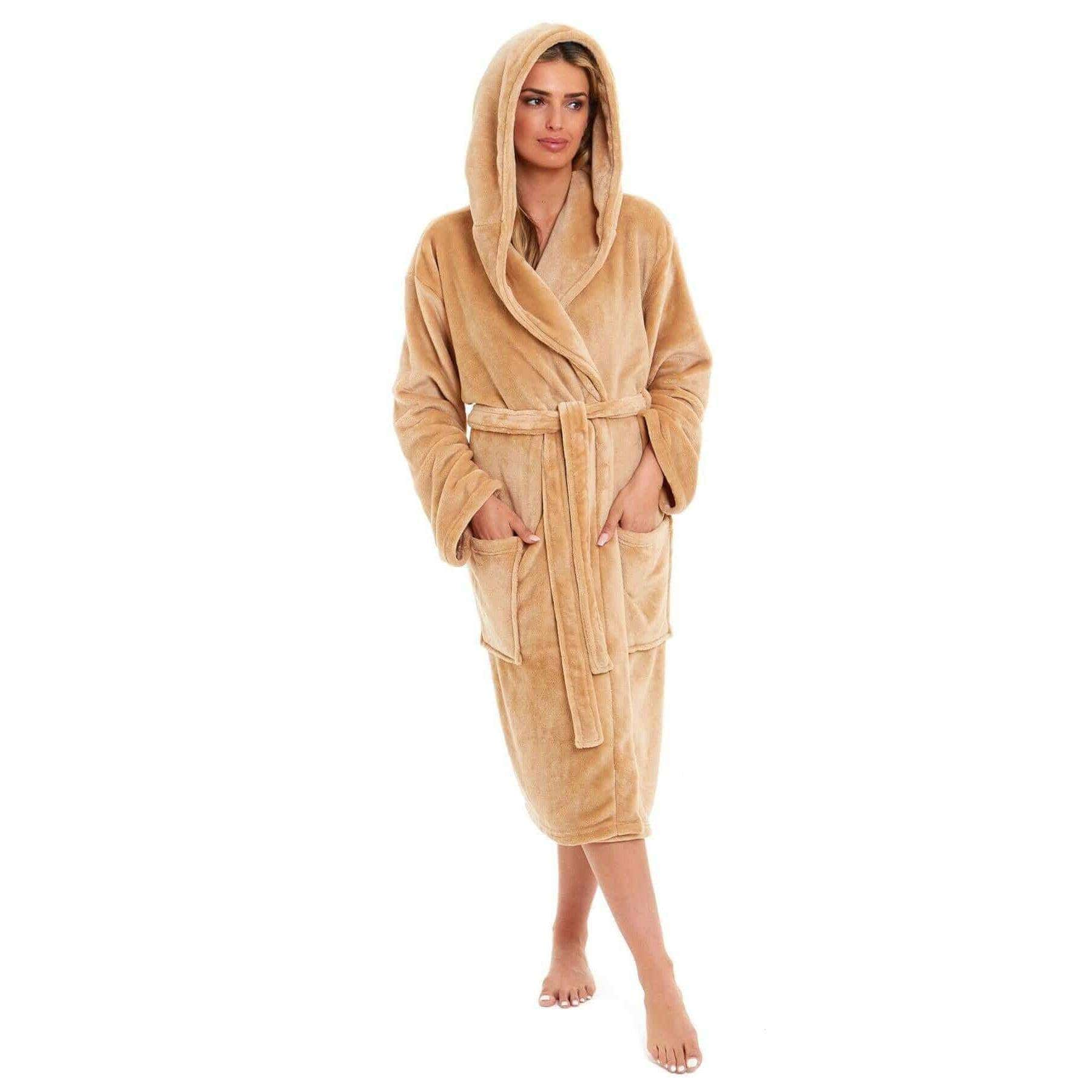 Women's Super Soft Plush Fleece Hooded Bathrobe Fluffy Velvet Loungewear Long Sleeve Cosy Winter Dressing Gown Spa Essential by Daisy Dreamer