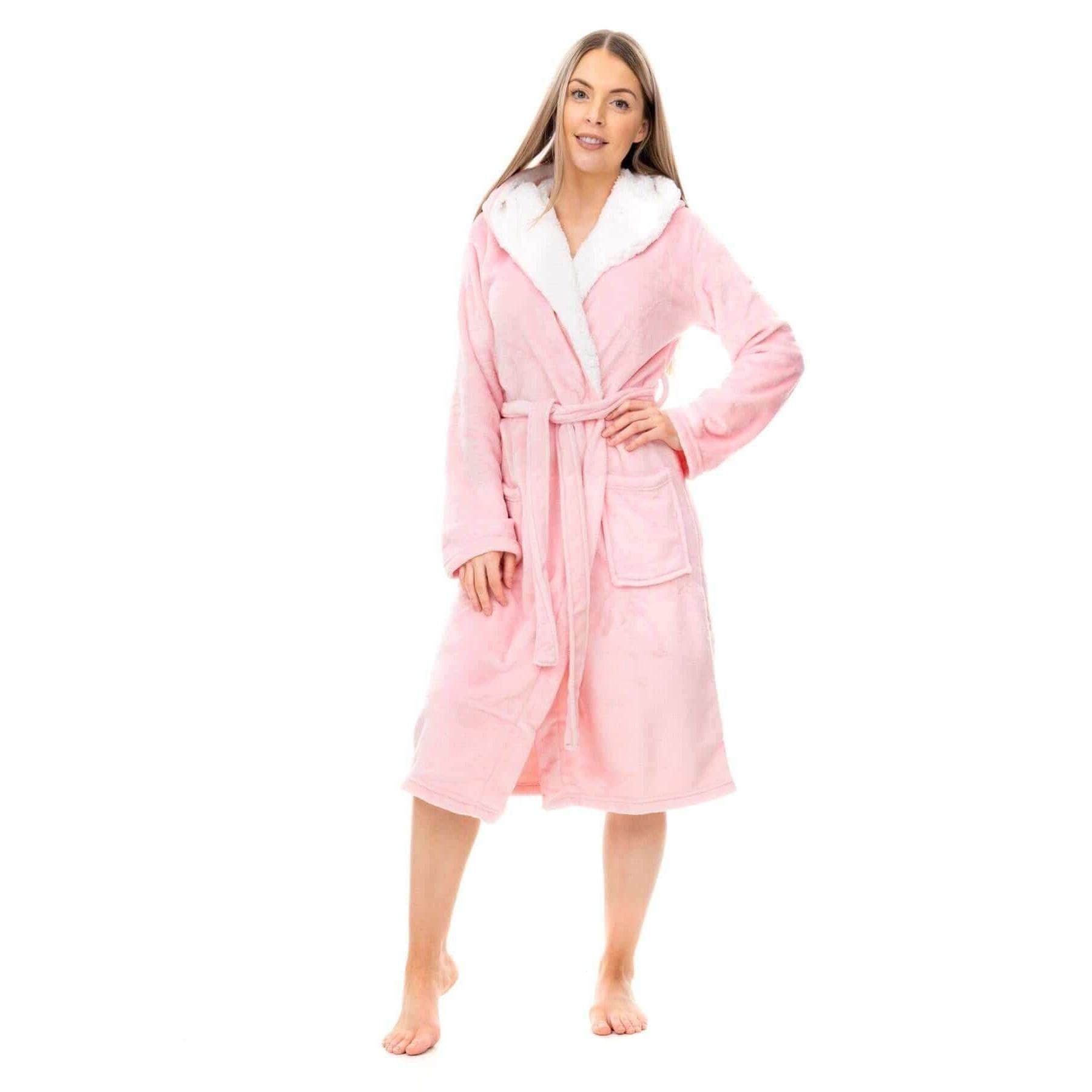 Women's Super Soft Plush Fleece Hooded Bathrobe Fluffy Velvet Loungewear Long Sleeve Cosy Winter Dressing Gown Spa Essential by Daisy Dreamer