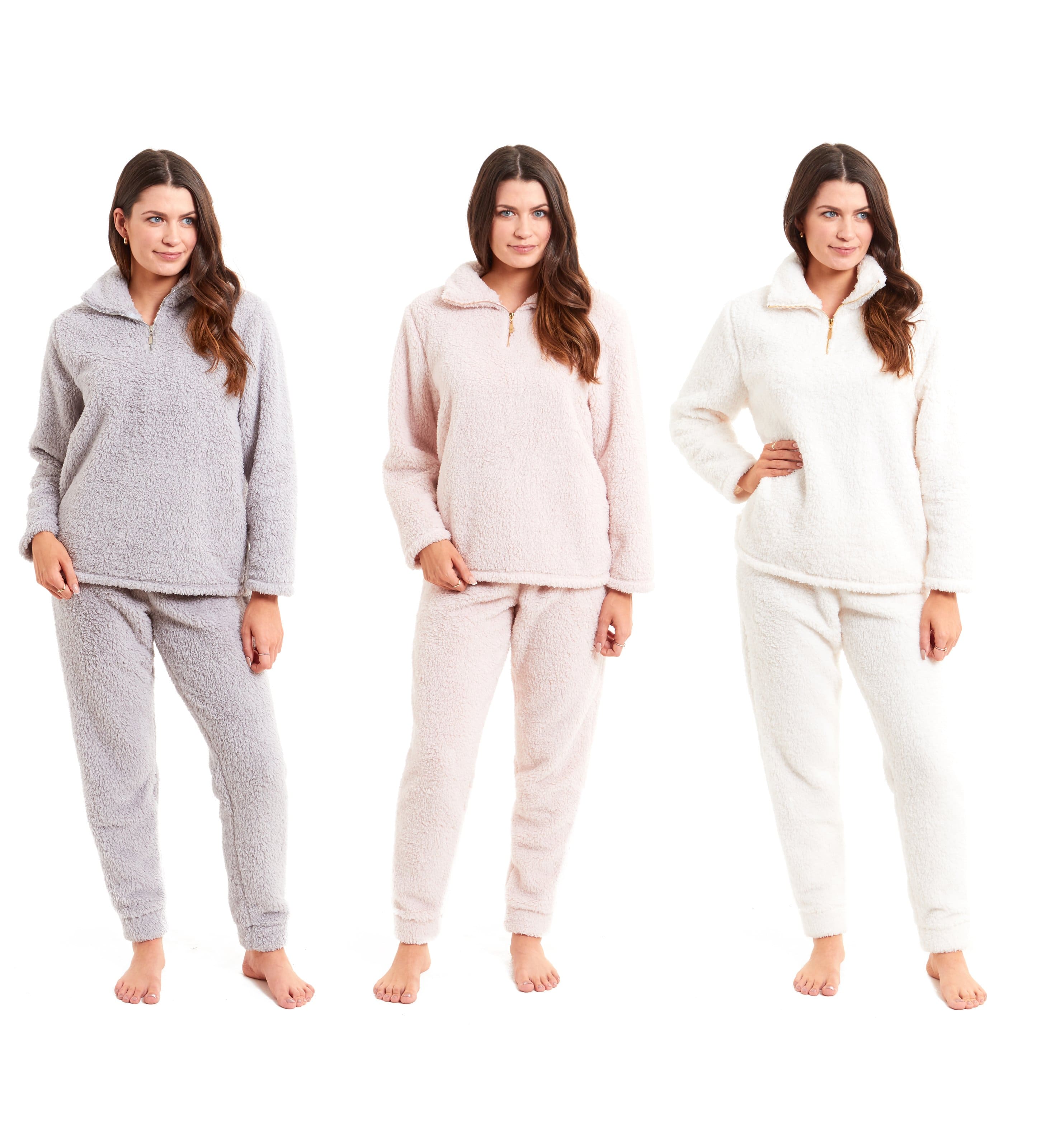 Women's Super Soft Teddy Fleece Lounge Set Cosy Fluffy Zip-Up Pyjama with Elasticated Waistband by Daisy Dreamer