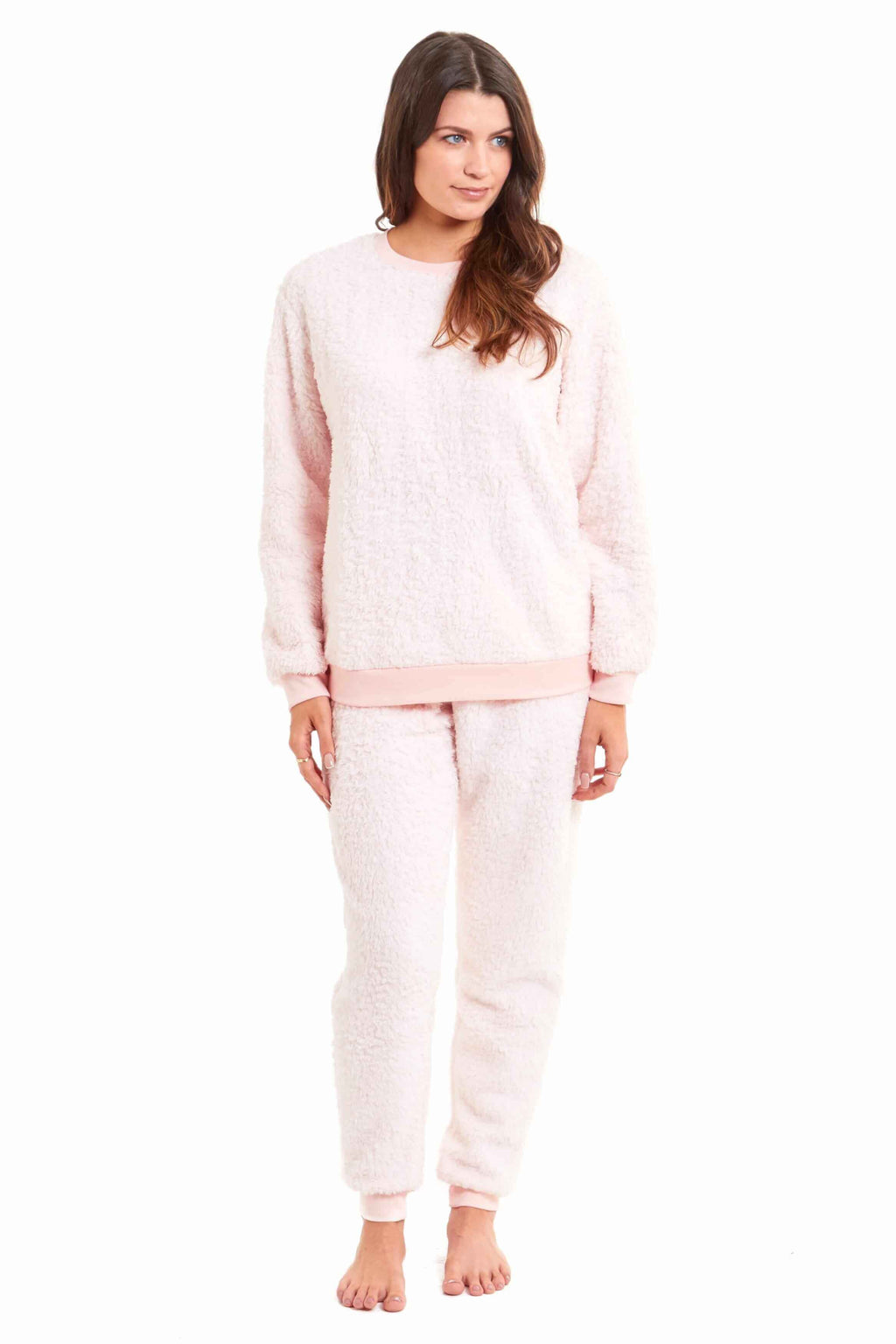 Women's Super Soft Teddy Fleece Lounge Set Fluffy Crew Neck Pyjama and Stretchable Loungewear by Daisy Dreamer