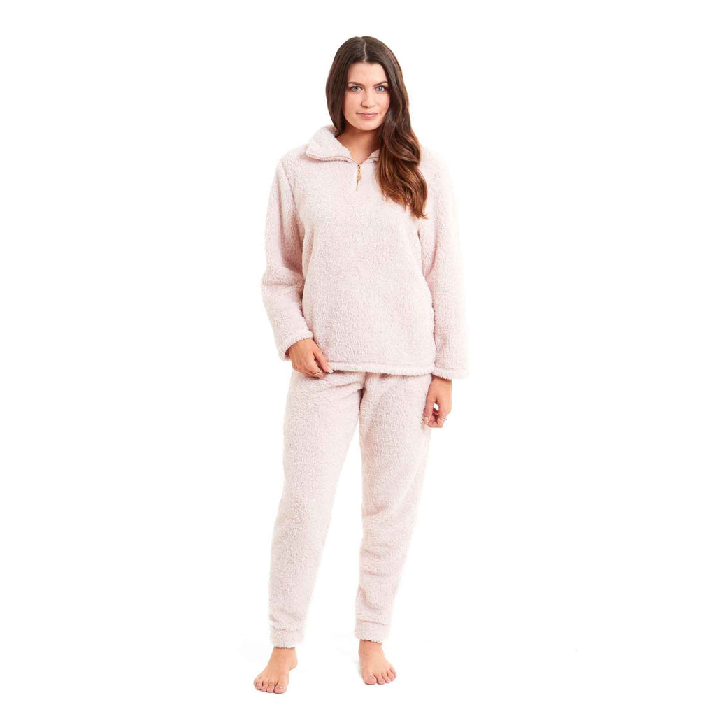 Women's Super Soft Teddy Fleece Loungewear Set Cozy Elasticated Waistband Pants and Zip Front Top by Daisy Dreamer