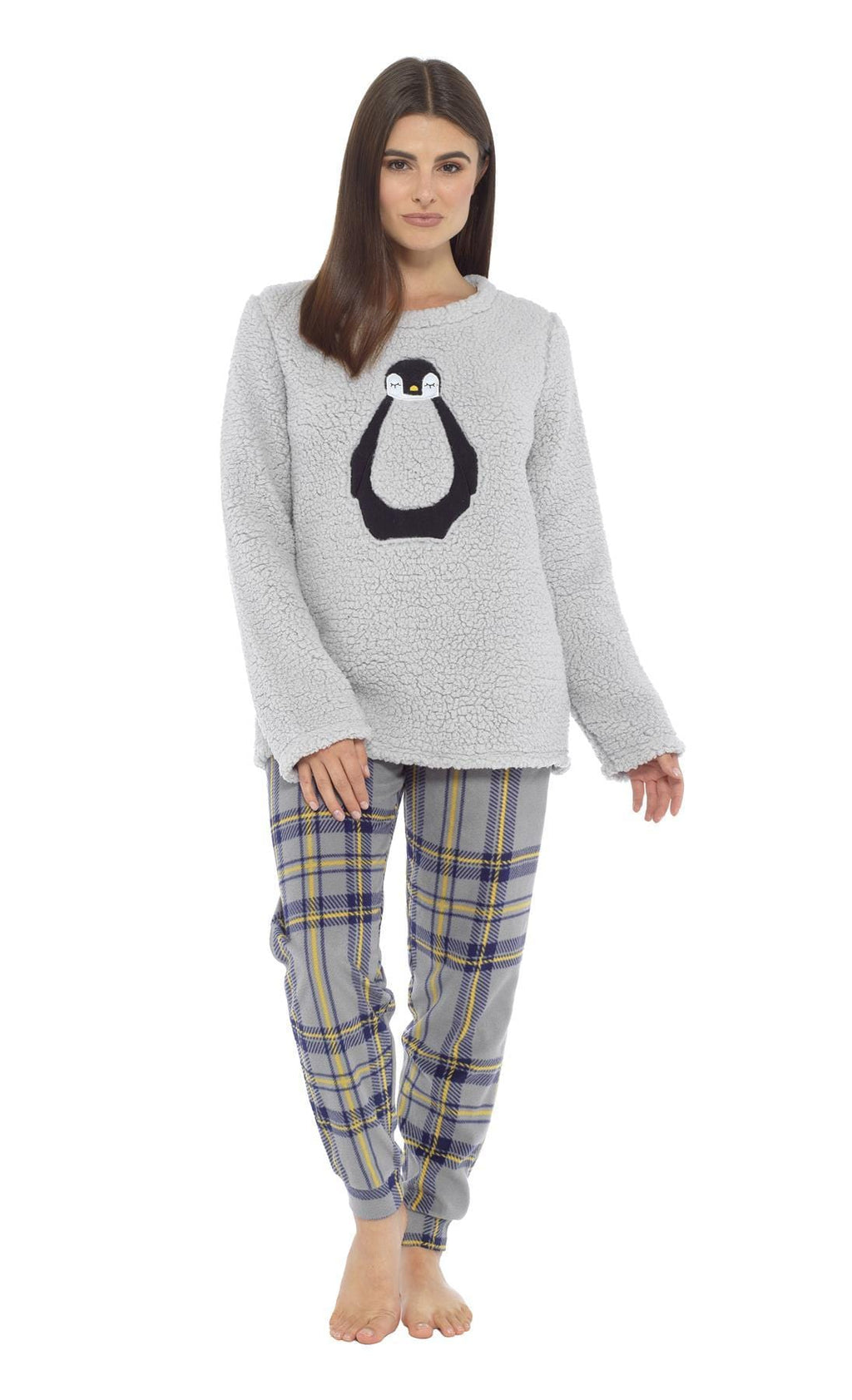 Women's Teddy Fleece Pyjama Set with Penguin Design Soft Cosy Nightwear Stylish Loungewear by Daisy Dreamer