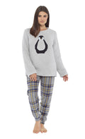 Women's Teddy Fleece Pyjama Set with Penguin Design Soft Cosy Nightwear Stylish Loungewear by Daisy Dreamer