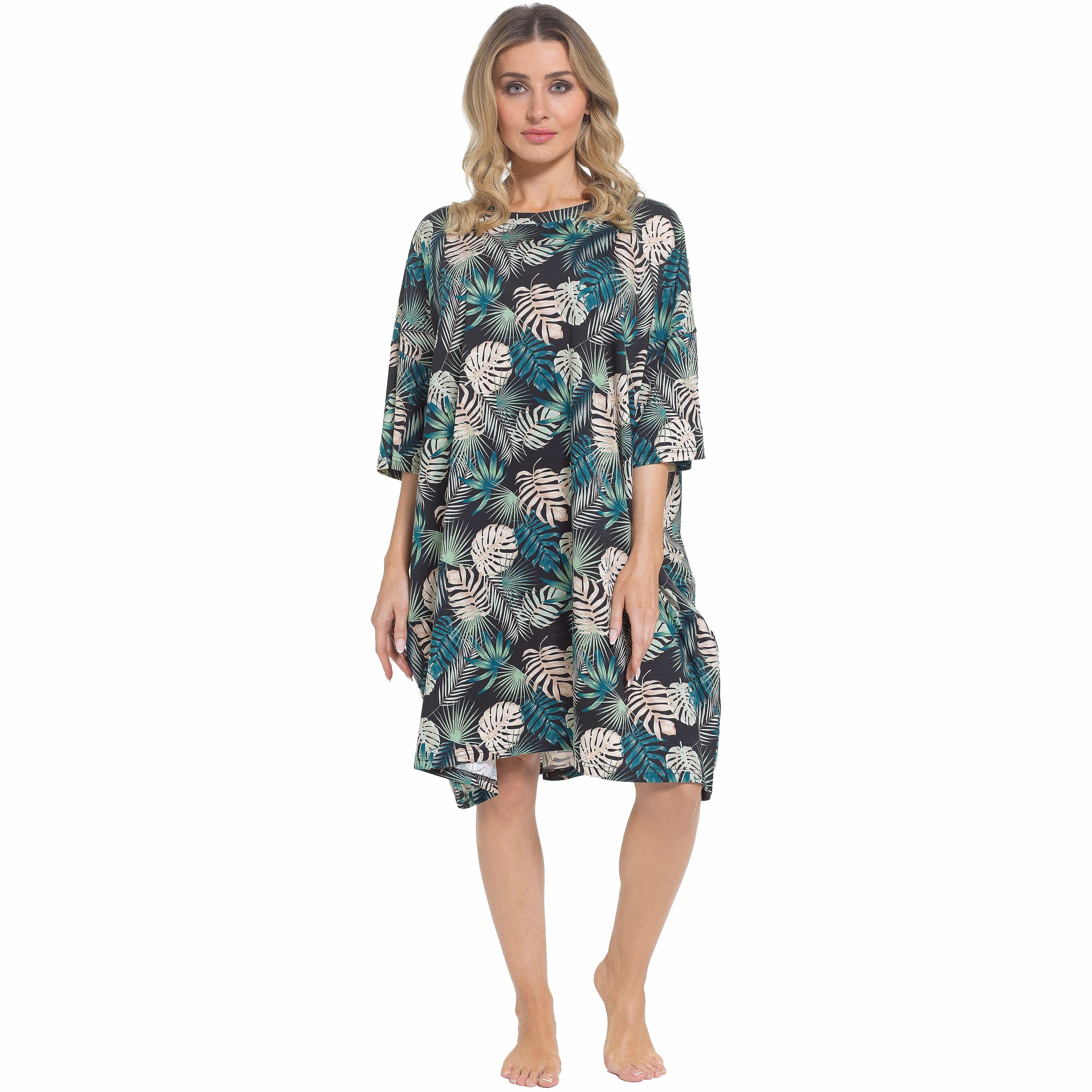 Women's Tropical Baggy Nighty Dress Oversized T-Shirt Nighties 100% Cotton Short Sleeved Nightshirt for Ladies by Daisy Dreamer