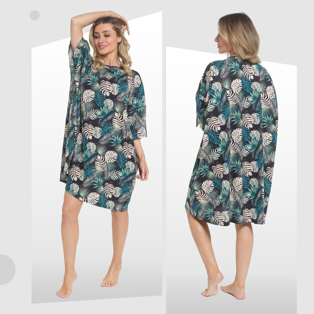 Women's Tropical Baggy Nighty Dress Oversized T-Shirt Nighties 100% Cotton Short Sleeved Nightshirt for Ladies by Daisy Dreamer