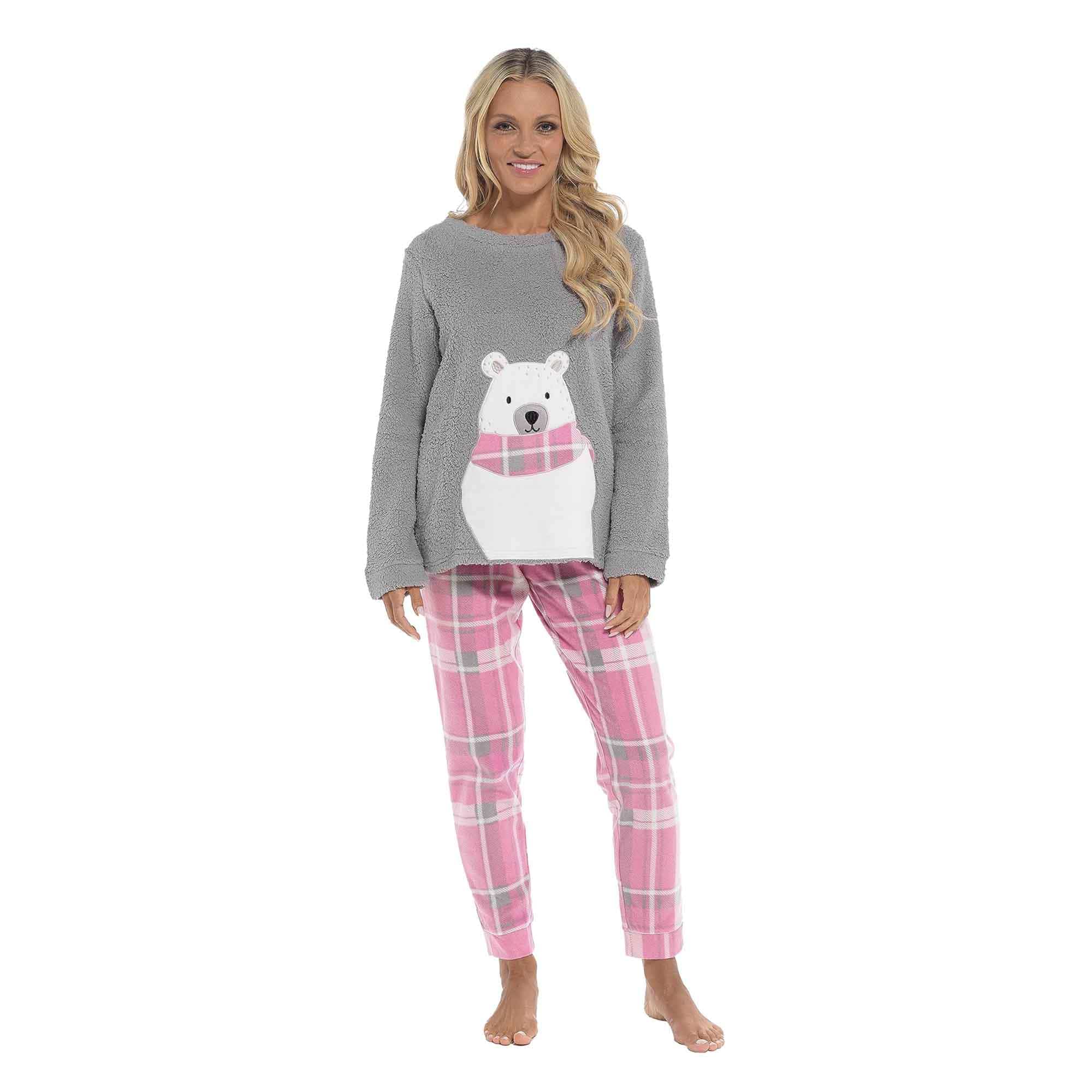 Women's Ultra-Soft Fleece Pyjama Set Cozy Polar Bear Print Long Sleeve Top by Daisy Dreamer