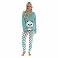 Women's Ultra-Soft Panda Snuggle Fleece Pyjama Set with Long Sleeve Top and Elasticated Bottoms by Daisy Dreamer