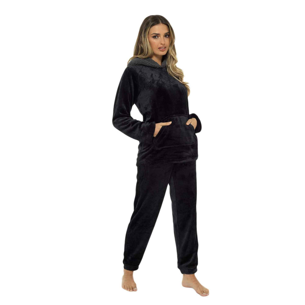 Women's Ultra-Soft Plush Fleece Hooded Pajama Set Cozy Winter Nightwear Warm Loungewear by Daisy Dreamer
