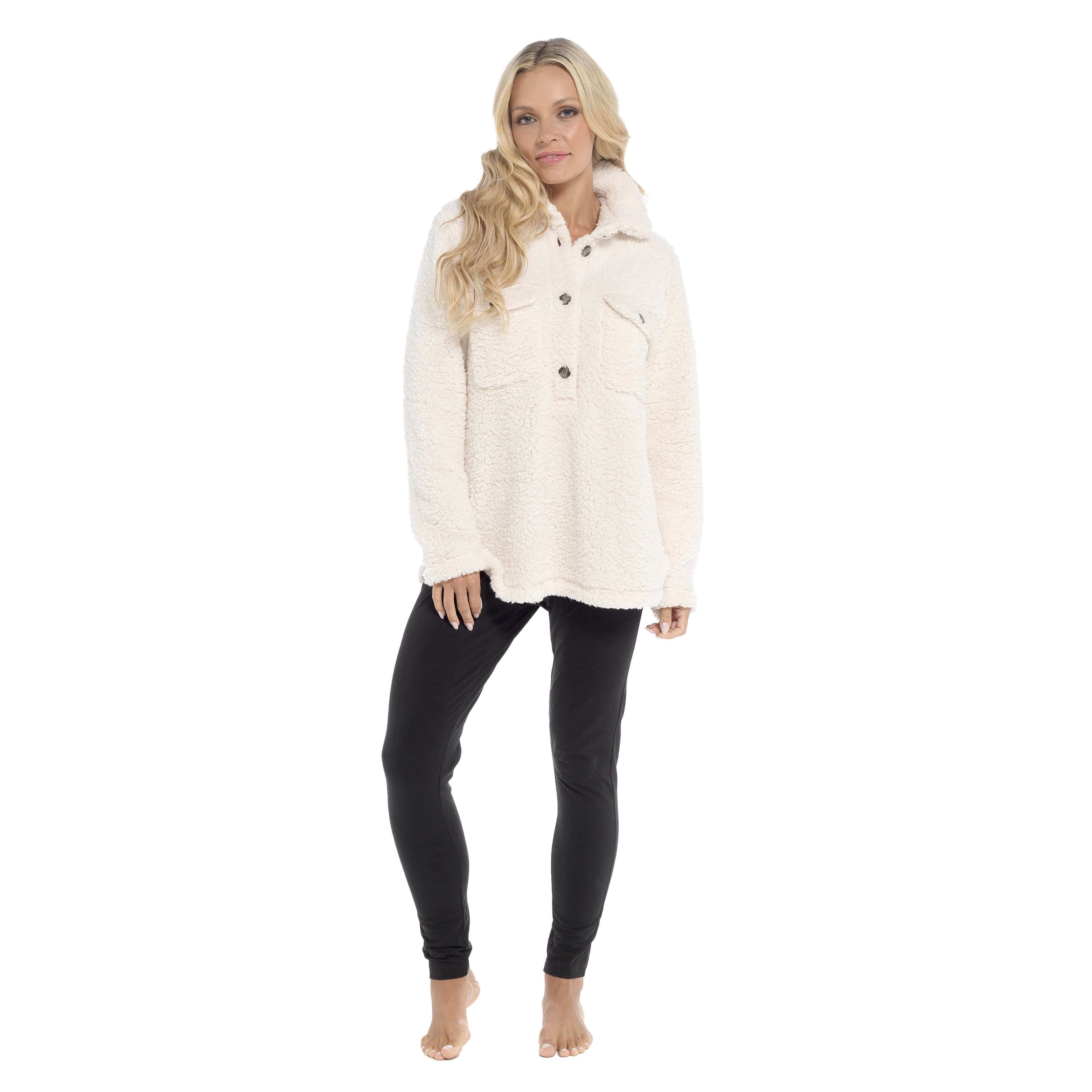 Women's Ultra-Soft Sherpa Lounge Set Long Sleeve Top and Leggings with Double Pockets Cozy Pajamas for Chilly Days Multiple Sizes Daisy Dreamer
