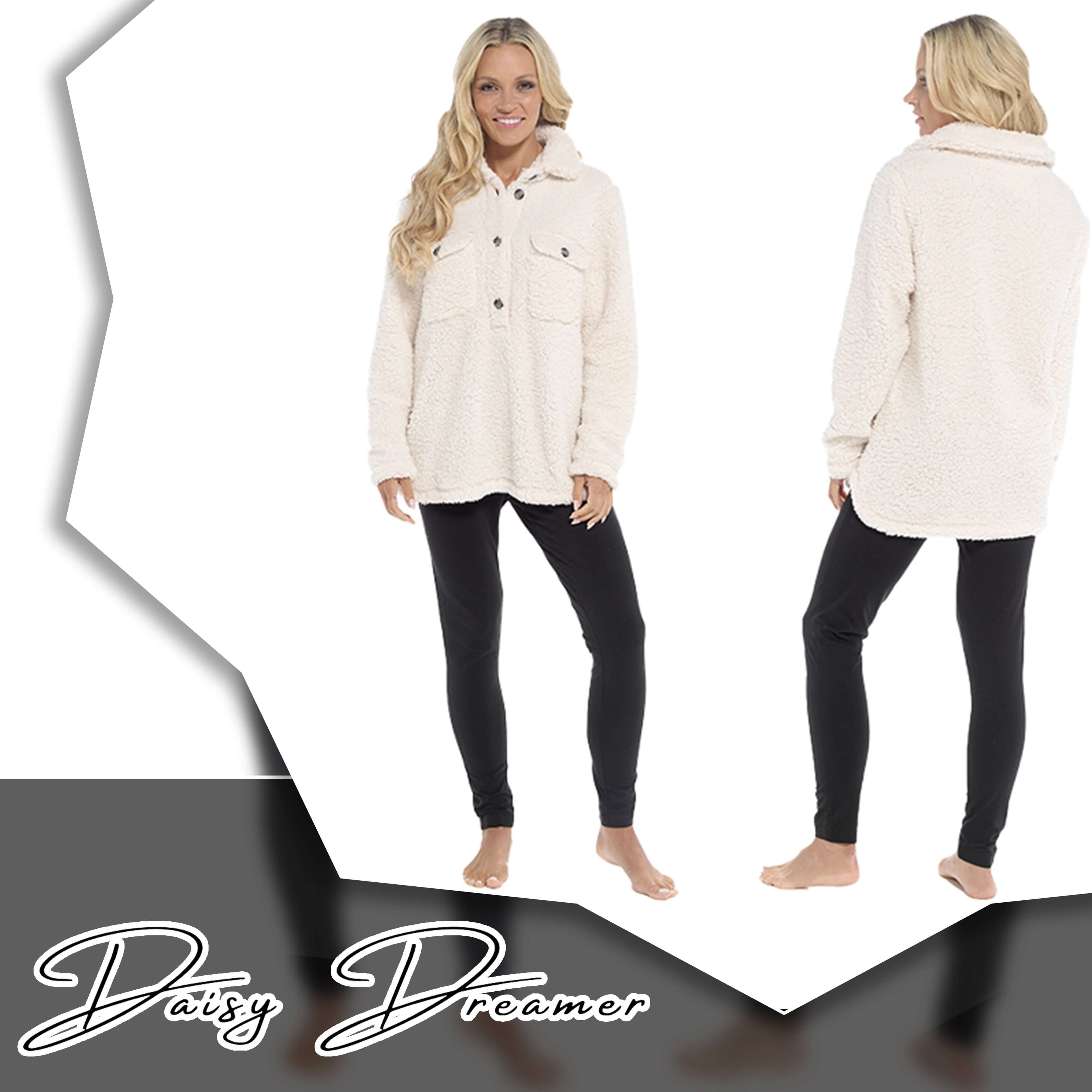 Women's Ultra-Soft Sherpa Lounge Set Long Sleeve Top and Leggings with Double Pockets Cozy Pajamas for Chilly Days Multiple Sizes Daisy Dreamer