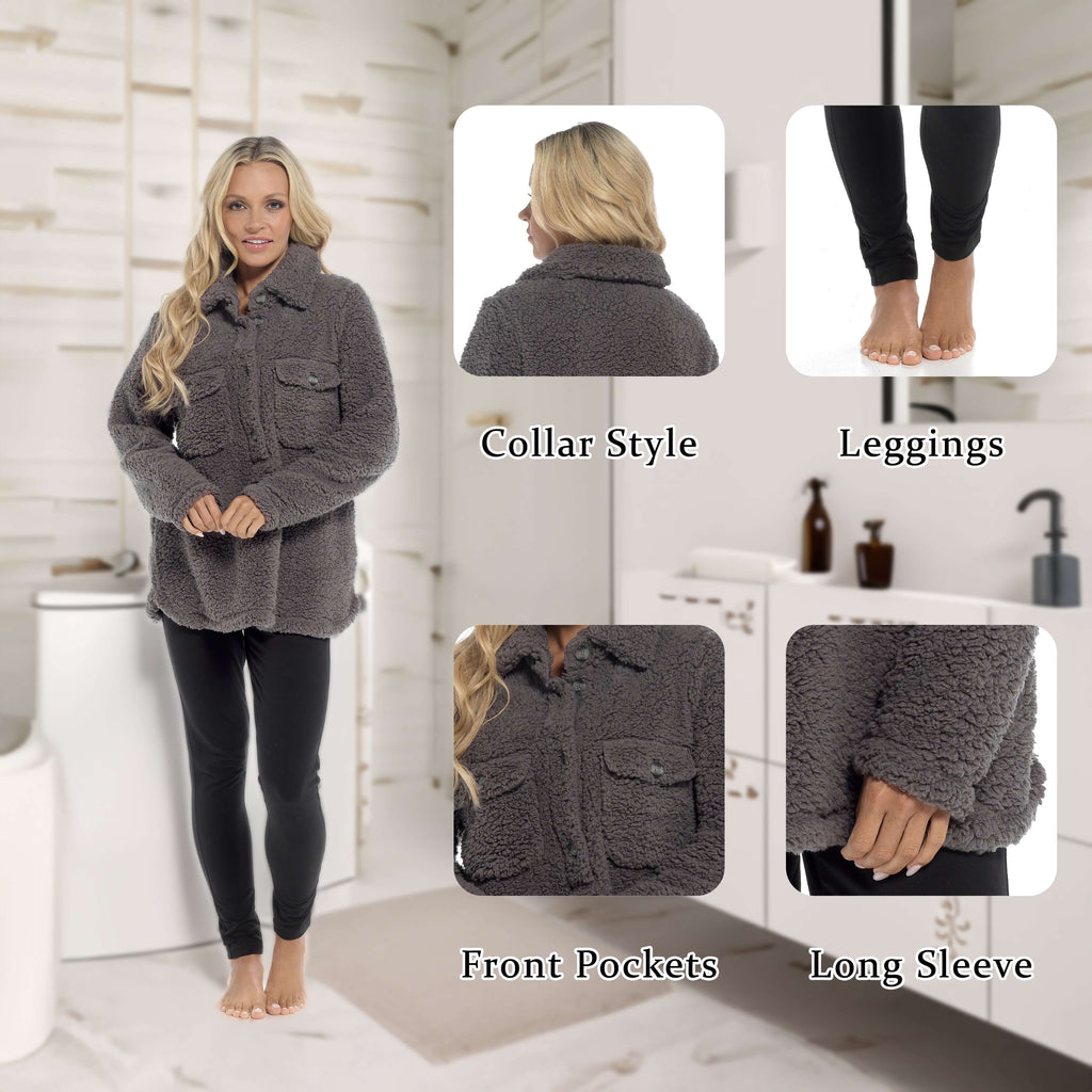 Women's Ultra-Soft Sherpa Lounge Set Long Sleeve Top and Leggings with Double Pockets Cozy Pajamas for Chilly Days Multiple Sizes Daisy Dreamer
