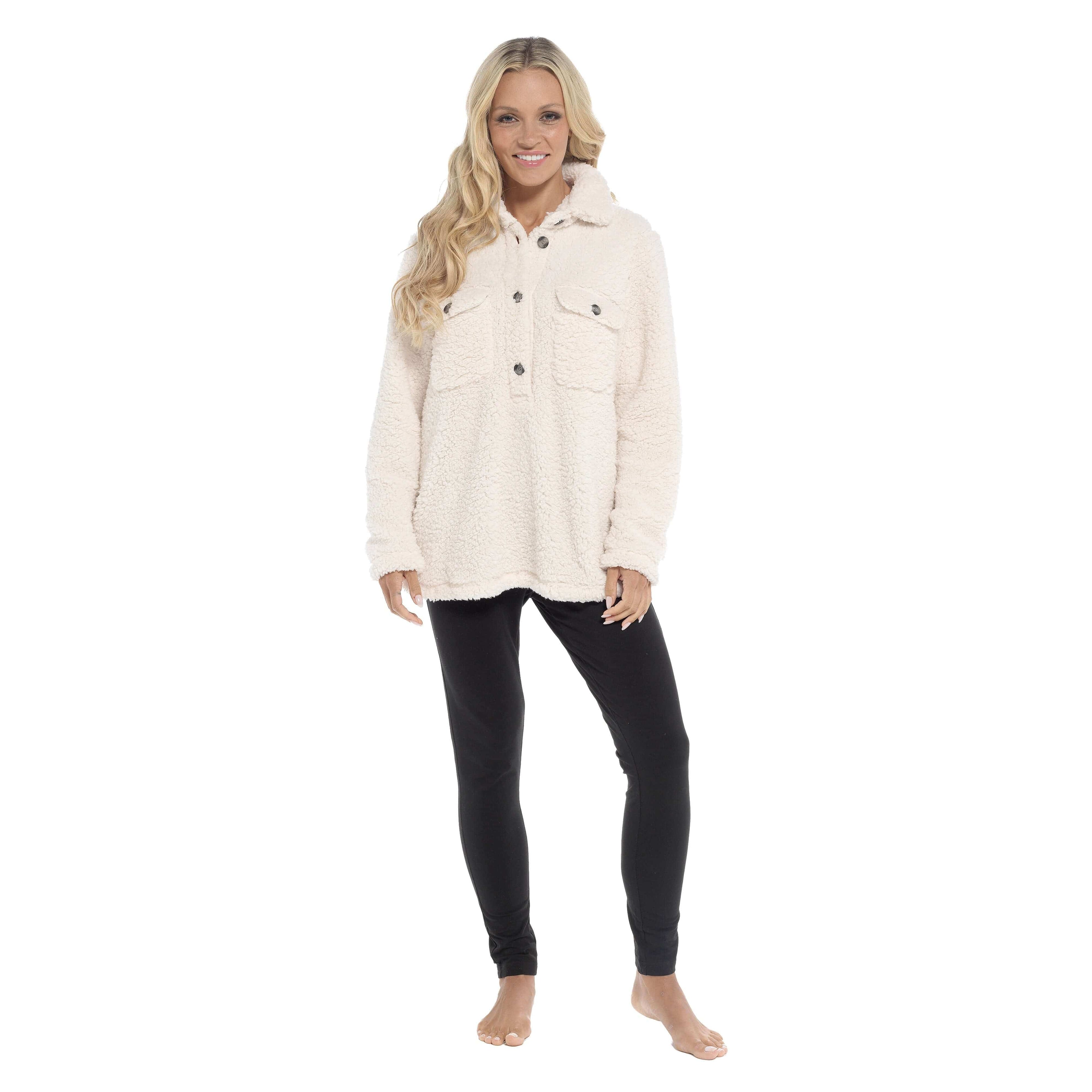 Women's Ultra-Soft Sherpa Lounge Set Long Sleeve Top and Leggings with Double Pockets Cozy Pajamas for Chilly Days Multiple Sizes Daisy Dreamer