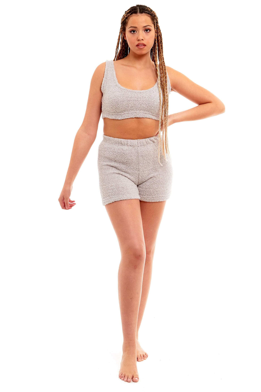 Women's Ultra-Soft Teddy Fleece Crop Top and Shorts Pyjama Loungewear Set Cozy Fluffy Nightwear by Daisy Dreamer