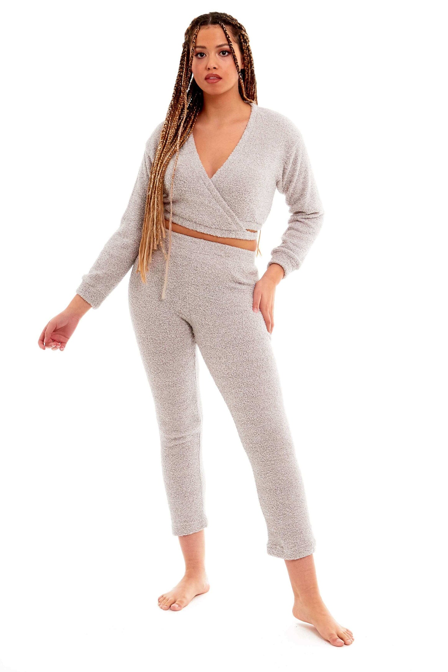 Women's Ultra Soft Teddy Fleece Loungewear Set Long Sleeve Wrap Top and Stretch Fit Pants Ideal for Relaxing and Sleeping Daisy Dreamer