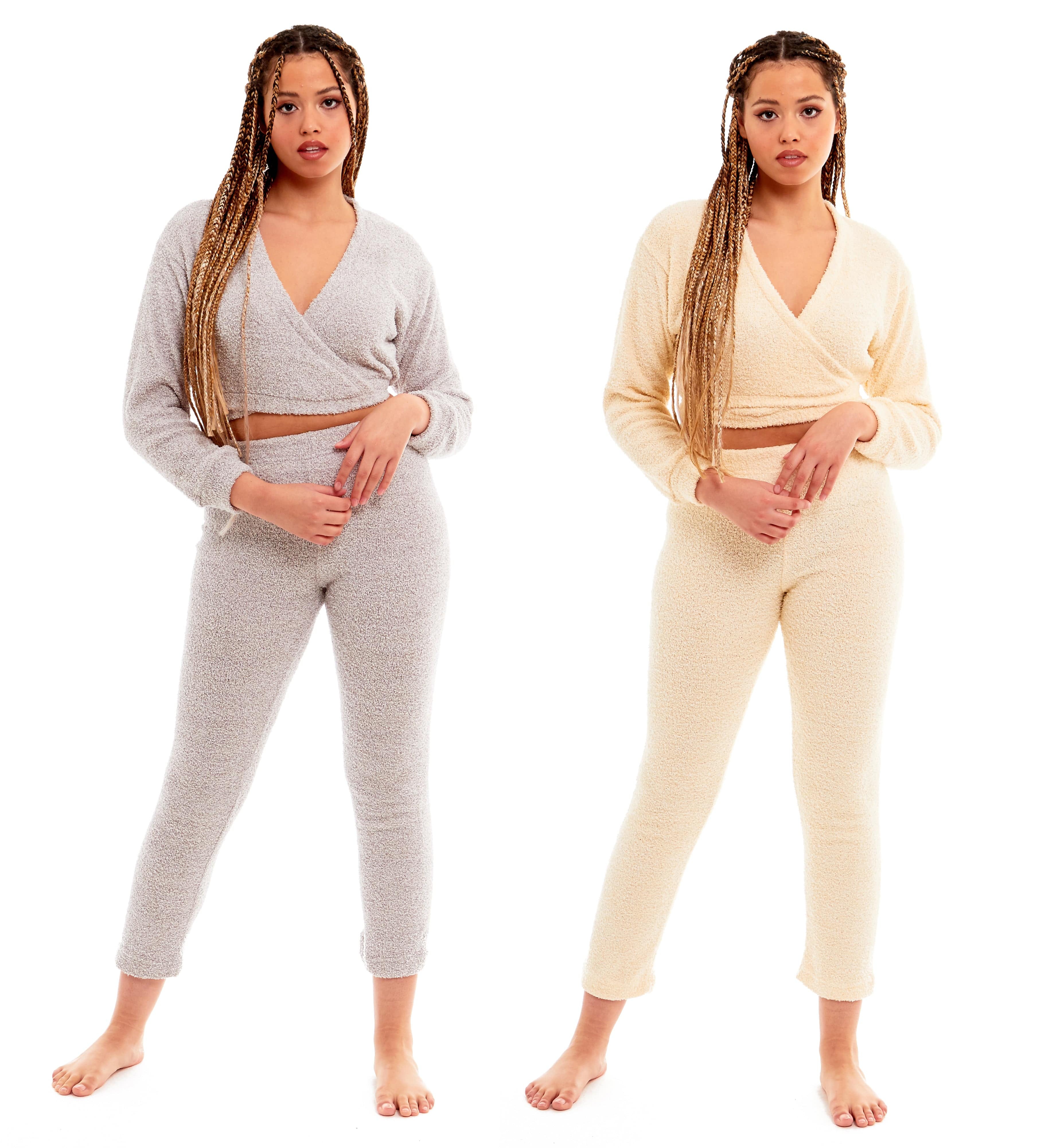 Women's Ultra-Soft Teddy Fleece Loungewear Set with Wrap Top and Stretch Pants by Daisy Dreamer