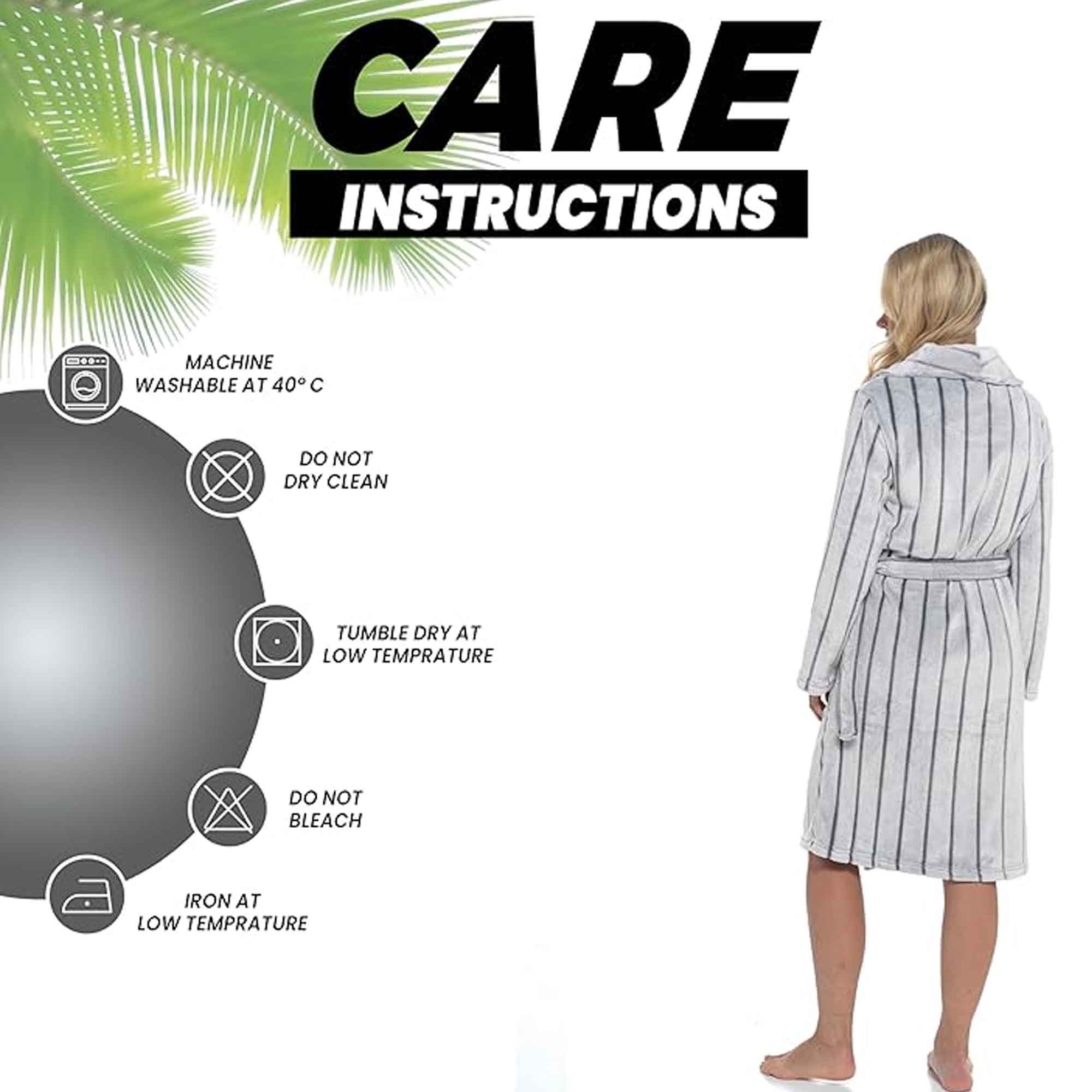Women's Ultra Soft Velvet Fleece Hooded Bathrobe with Shawl Collar Shadow Stripe Design Grey and Charcoal All Sizes by Daisy Dreamer