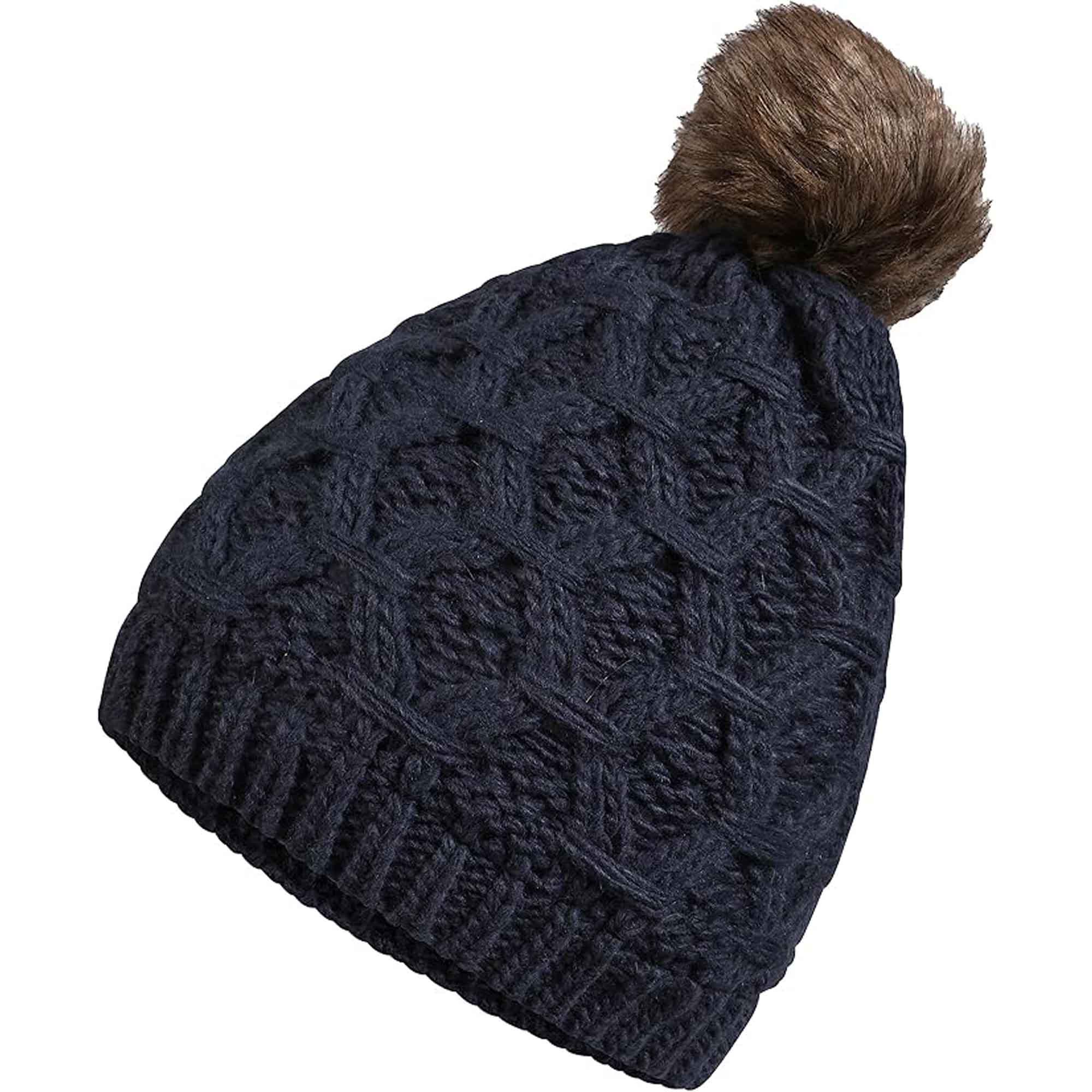 Women's Waterproof Thinsulate Insulated Chunky Beanie Winter Hat with Pom Pom Bobble Warm Cable Knit Ideal for Skiing and Hiking by Sock Stack