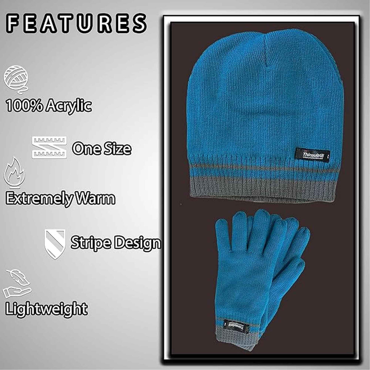 Women's Winter Hat and Gloves Set with 3M Thinsulate Insulation and Stylish Stripe Design in Multiple Colors for Warmth and Comfort by Sock Stack