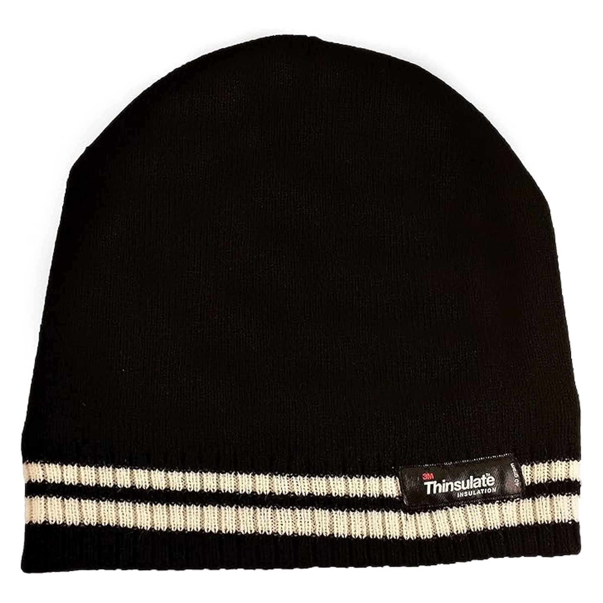 Women's Winter Thermal Beanie Hat with Striped Design and 3M Thinsulate Insulation Warm Acrylic Knit Cap for Cold Weather Fashion Black Red Navy Purple by Sock Stack