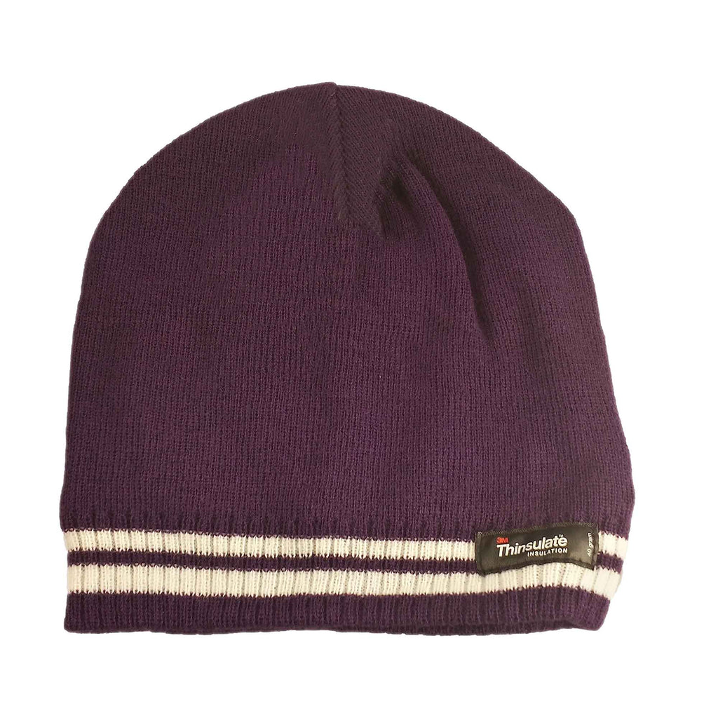 Women's Winter Thermal Beanie Hat with Striped Design and 3M Thinsulate Insulation Warm Acrylic Knit Cap for Cold Weather Fashion Black Red Navy Purple by Sock Stack