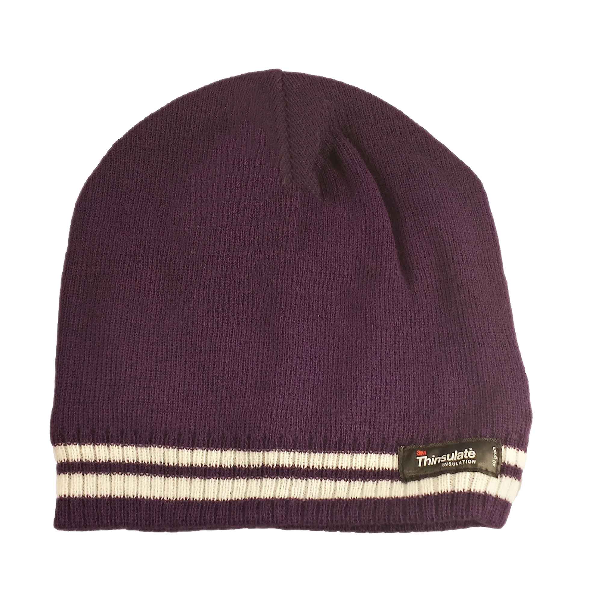 Women's Winter Thermal Beanie Hat with Striped Design and 3M Thinsulate Insulation Warm Acrylic Knit Cap for Cold Weather Fashion Black Red Navy Purple by Sock Stack