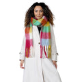Women’s Yellow Burgundy Chunky Knit Bright Plaid Blanket Scarf Long Winter Wrap Warm Check Shawl with Tassels Gift for Ladies by Daisy Dreamer