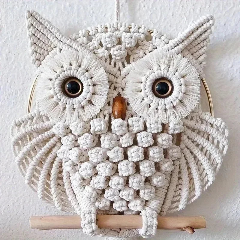 Woven Owl Macrame Wall Hanging – Boho Handmade Home Decor