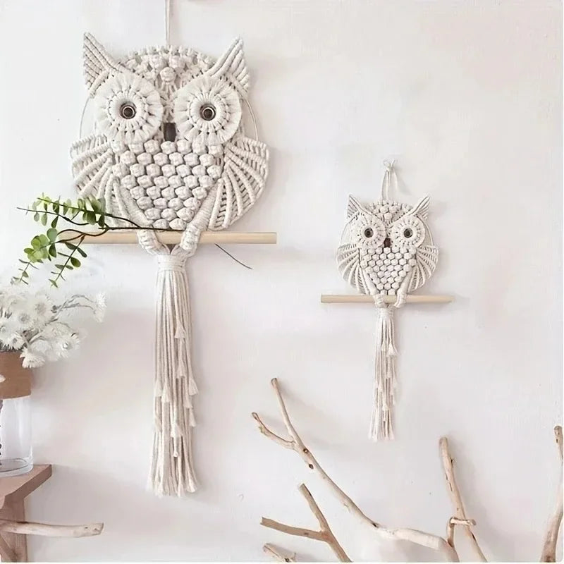 Woven Owl Macrame Wall Hanging – Boho Handmade Home Decor