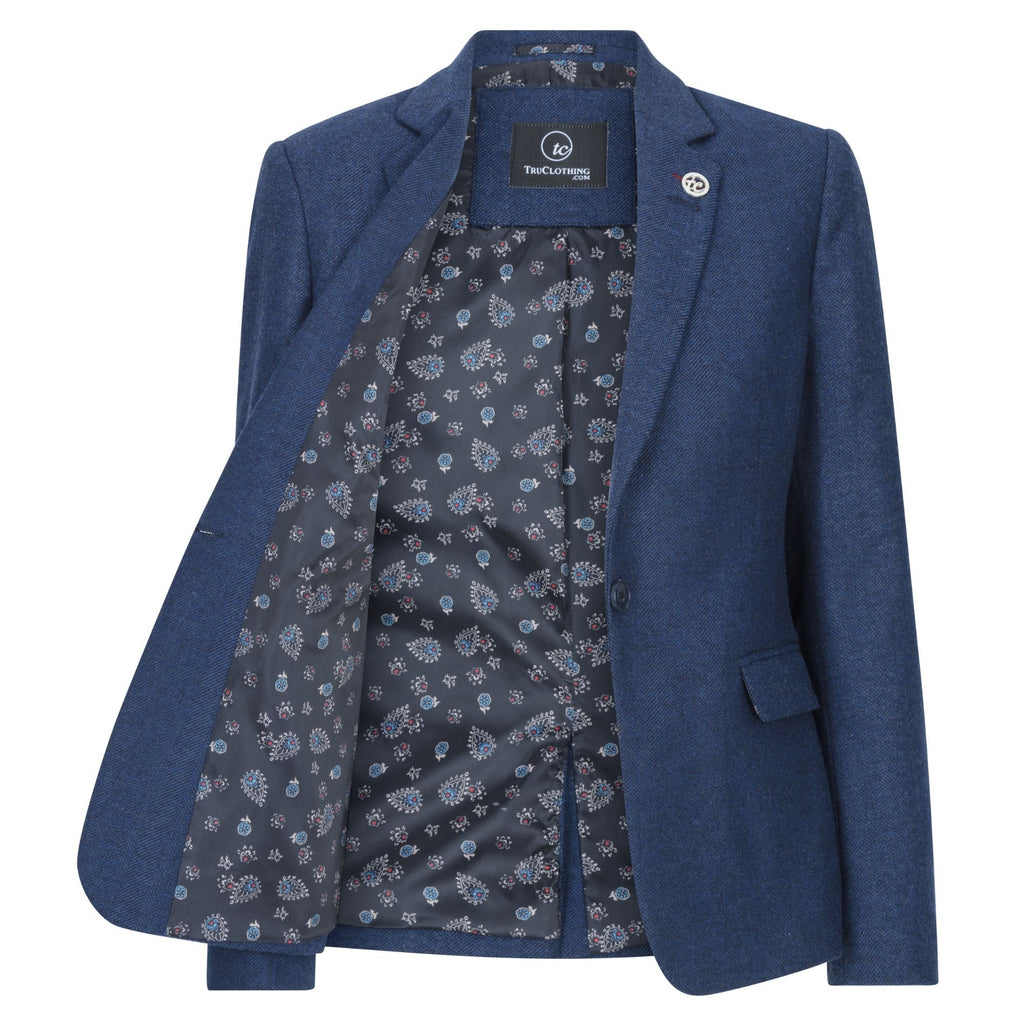 wsn02 - Women's Tweed Navy Blue Blazer Waistcoat & Trousers 1920s Suit