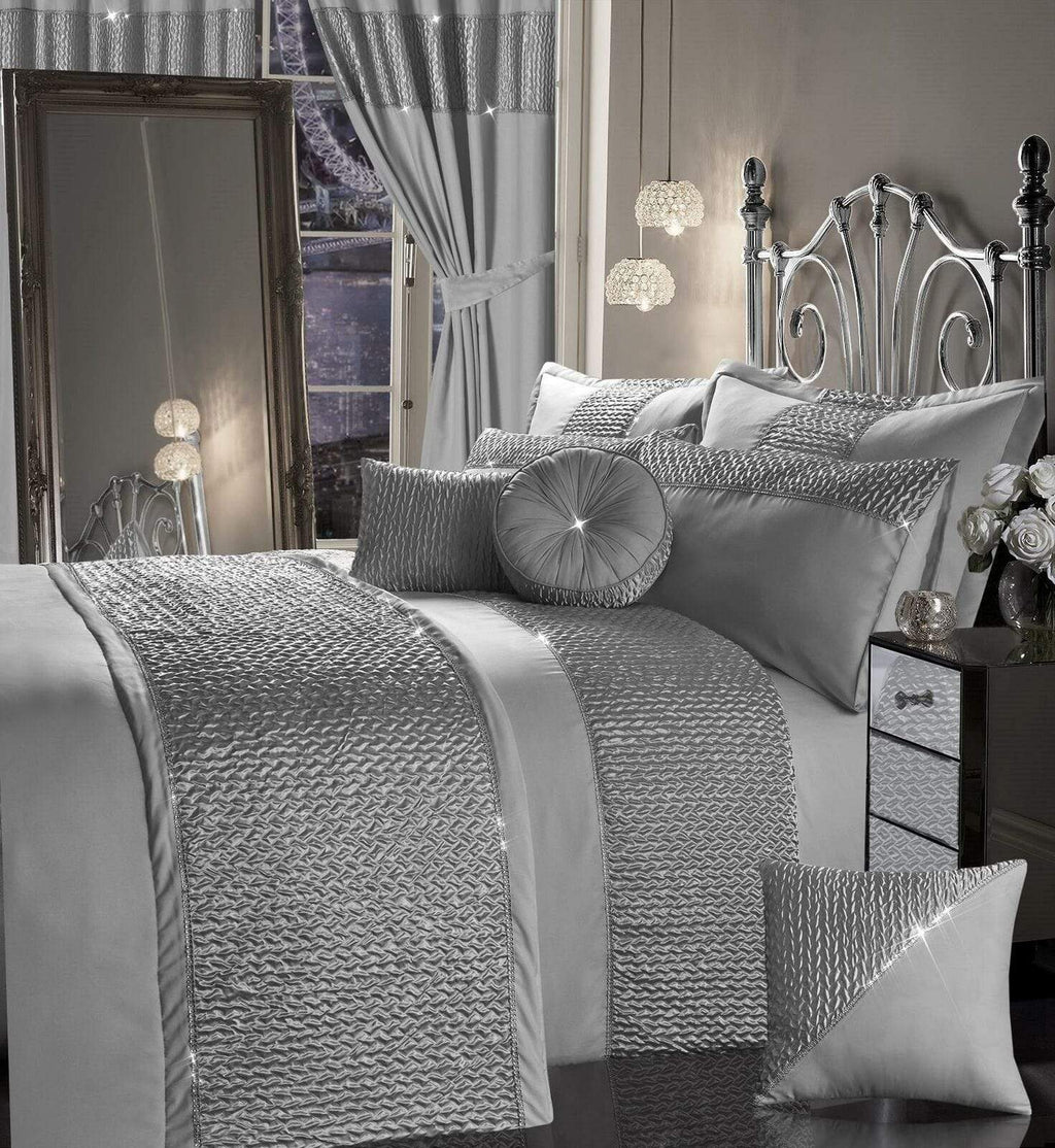 Zenia Luxurious Duvet Cover Set with Quilted Trim and Diamante Detailing  Available in Single Double Kingb and Super King Sizes by OLIVIA ROCCO